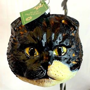 NEW Retured Slavic Treasures CALICO  glass Cat Ornament - Discounted Shipping